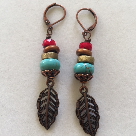 Copper, turquoise & multi-media earrings, …